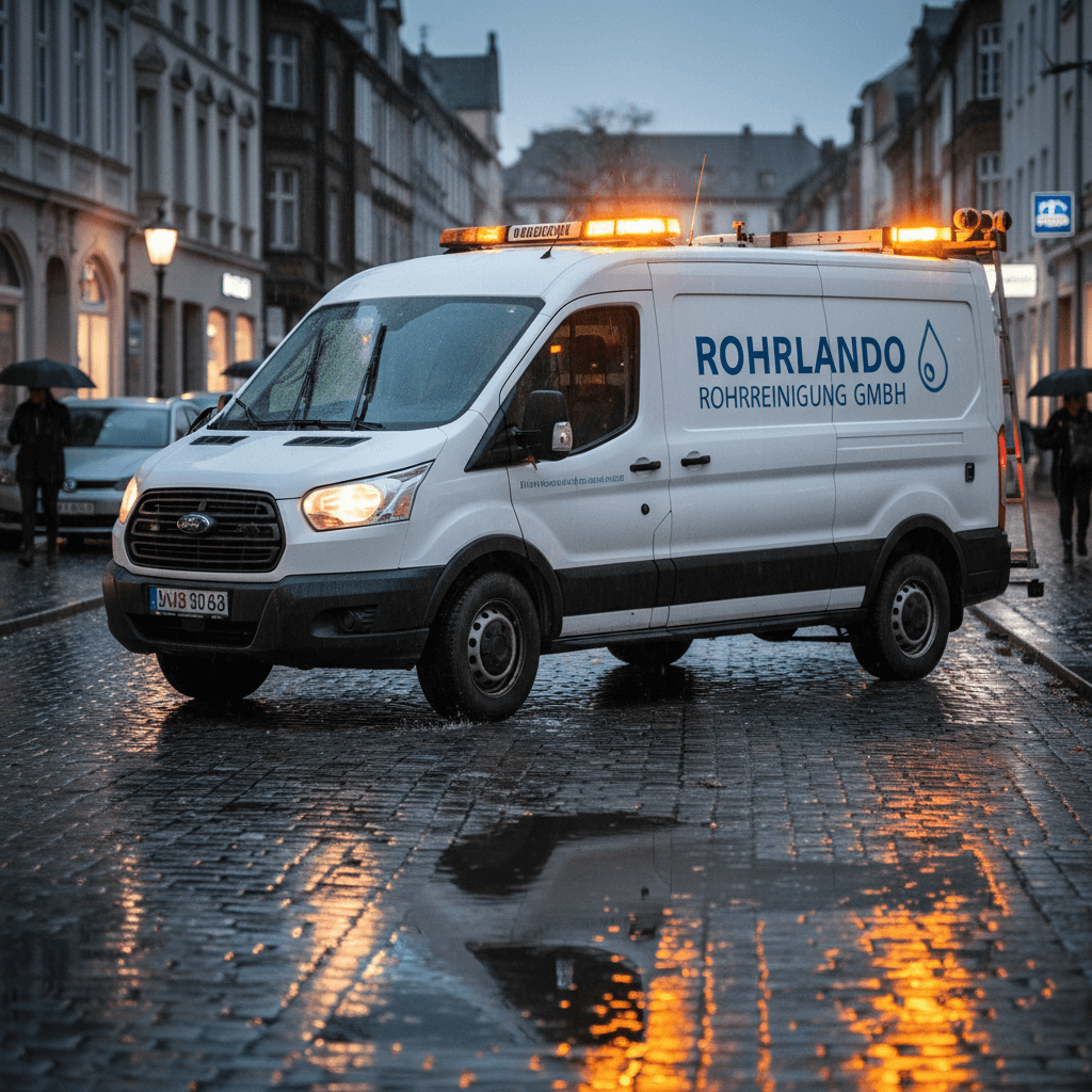 Einsatzfahrzeug bei Nacht mit Notdienst Beleuchtung für Rohrreinigung